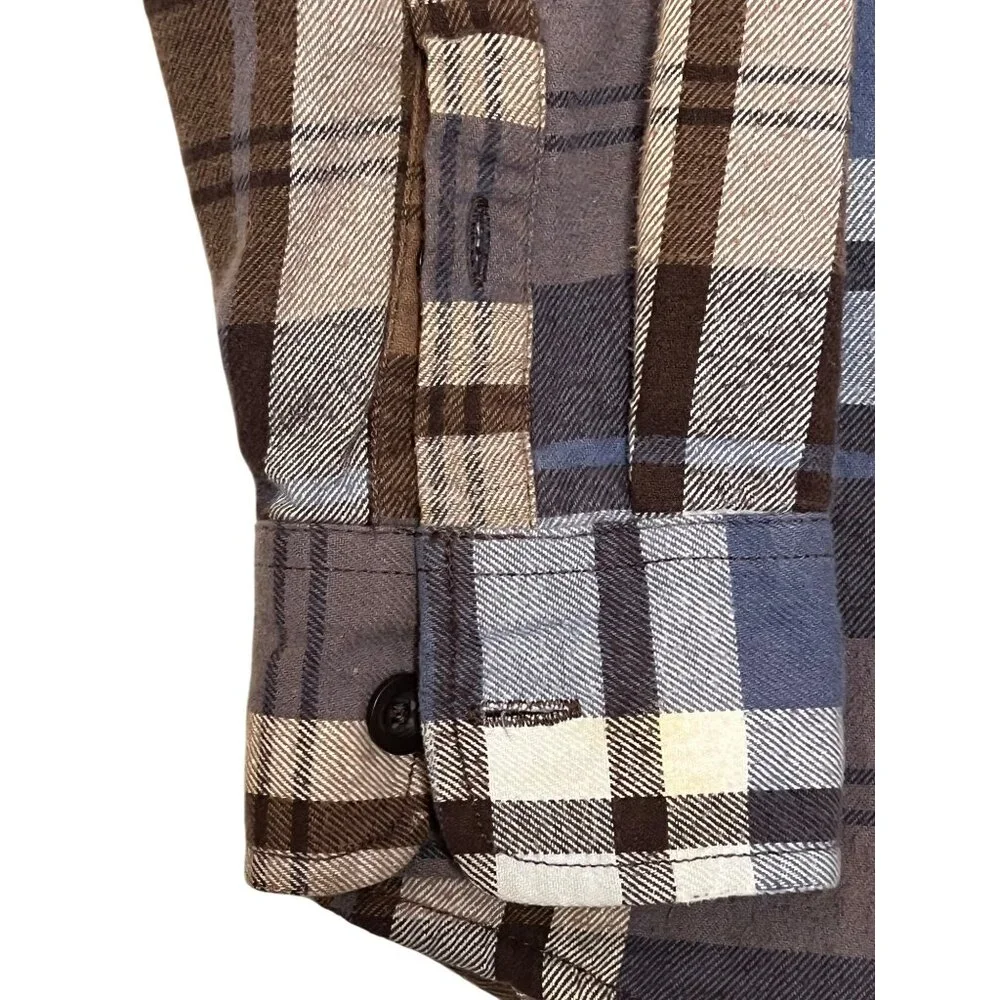 Old Navy Men's Sherpa Shacket Small Plaid Flannel Button-Up Long Sleeve Patch El - Picture 5 of 16